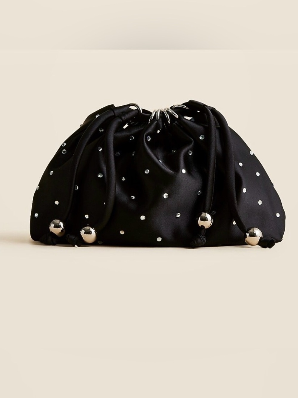 NWT J. Crew Drawstring pouch bag in crystal-embellished satin